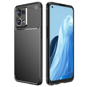 Teleplus Oppo Reno 7 4G Kamera Korumalı Negro Karbon Dokulu Silikon Siyah Tam Kapatan Ekran Koruyucu Kılıf