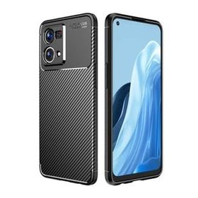 Teleplus Oppo Reno 7 4G Kamera Korumalı Negro Karbon Dokulu Silikon Siyah Tam Kapatan Ekran Koruyucu Kılıf