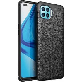 Teleplus Oppo Reno4 Deri Dokulu Silikon Siyah Kılıf