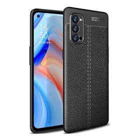 Teleplus Oppo Reno4 Deri Dokulu Silikon Siyah Kılıf