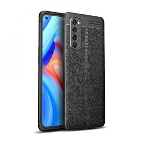 Teleplus Oppo Reno4 Deri Dokulu Silikon Siyah Kılıf