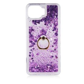 Teleplus Oppo Reno4 Lite Sulu Yüzüklü Milce Glitter Silikon Mor Kılıf