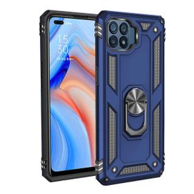 Teleplus Oppo Reno4 Lite Vega Yüzüklü Çift Katmanlı Tank Kapak Gümüş Nano Glass Ekran Koruyucu Cep Telefonu Kılıfı