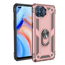 Teleplus Oppo Reno4 Lite Vega Yüzüklü Çift Katmanlı Tank Kapak Gümüş Nano Glass Ekran Koruyucu Cep Telefonu Kılıfı