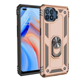 Teleplus Oppo Reno4 Lite Vega Yüzüklü Çift Katmanlı Tank Kapak Gümüş Nano Glass Ekran Koruyucu Cep Telefonu Kılıfı