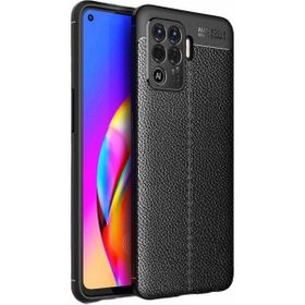 Teleplus Oppo Reno5 Lite Deri Dokulu Siyah Nano Ekran Koruyucu Silikon Cep Telefonu Kılıf