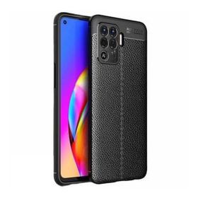 Teleplus Oppo Reno5 Lite Deri Dokulu Siyah Nano Ekran Koruyucu Silikon Cep Telefonu Kılıf