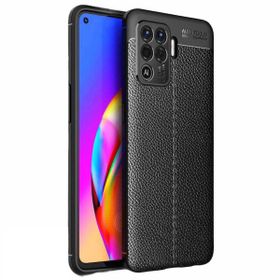Teleplus Oppo Reno5 Lite Deri Dokulu Siyah Nano Ekran Koruyucu Silikon Cep Telefonu Kılıf