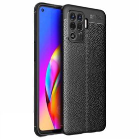 Teleplus Oppo Reno5 Lite Deri Dokulu Siyah Silikon Cep Telefonu Kılıf