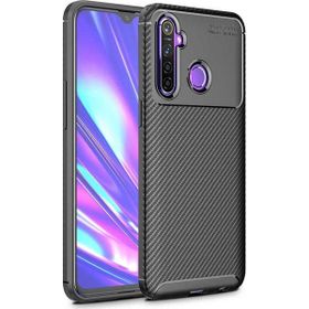 Teleplus Realme 5İ Lacivert Negro Karbon Silikon Kılıf+Tam Kapatan Ekran Koruyucu