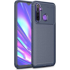 Teleplus Realme 5İ Lacivert Negro Karbon Silikon Kılıf+Tam Kapatan Ekran Koruyucu