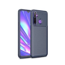 Teleplus Realme 5İ Lacivert Negro Karbon Silikon Kılıf+Tam Kapatan Ekran Koruyucu