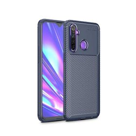 Teleplus Realme 5İ Lacivert Negro Karbon Silikon Kılıf+Tam Kapatan Ekran Koruyucu