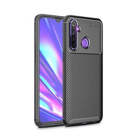 Teleplus Realme 5İ Lacivert Negro Karbon Silikon Kılıf+Tam Kapatan Ekran Koruyucu
