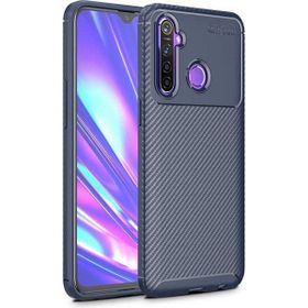 Teleplus Realme 5İ Lacivert Negro Karbon Silikon Kılıf+Tam Kapatan Ekran Koruyucu
