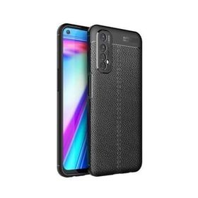 Teleplus Realme 7 Deri Dokulu Silikon Nano Ekran Koruyucu Lacivert Kılıf