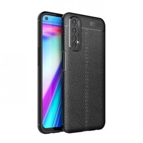 Teleplus Realme 7 Deri Dokulu Silikon Nano Ekran Koruyucu Lacivert Kılıf