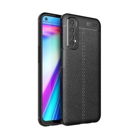 Teleplus Realme 7 Deri Dokulu Silikon Nano Ekran Koruyucu Lacivert Kılıf