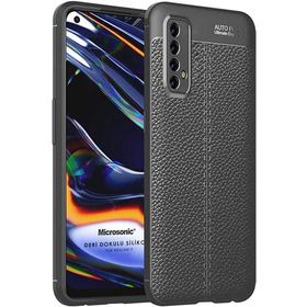 Teleplus Realme 7 Deri Dokulu Silikon Siyah Kılıf