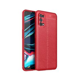Teleplus Realme 7 Pro Deri Dokulu Kırmızı Silikon Cep Telefonu Kılıf