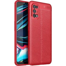 Teleplus Realme 7 Pro Deri Dokulu Kırmızı Silikon Cep Telefonu Kılıf