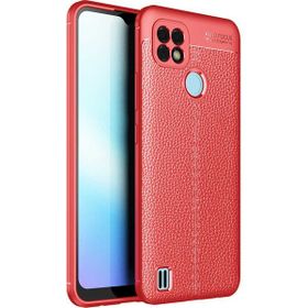 Teleplus Realme C21 Kamera Korumalı Deri Dokulu Niss Silikon Kırmızı + Nano Ekran Koruyucu Kılıf