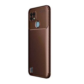 Teleplus Realme C21 Kamera Korumalı Karbon Dokulu Negro Silikon Lacivert + Nano Ekran Koruyucu Kılıf