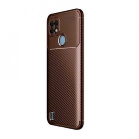 Teleplus Realme C21 Kamera Korumalı Karbon Dokulu Negro Silikon Lacivert + Nano Ekran Koruyucu Kılıf