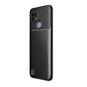 Teleplus Realme C21 Kamera Korumalı Karbon Dokulu Negro Silikon Lacivert + Nano Ekran Koruyucu Kılıf