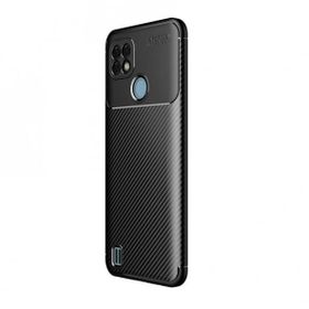 Teleplus Realme C21 Kamera Korumalı Karbon Dokulu Negro Silikon Siyah Kılıf