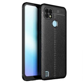Teleplus Realme C25 Kılıf Kamera Korumalı Deri Dokulu Silikon Lacivert Nano Ekran Koruyucu