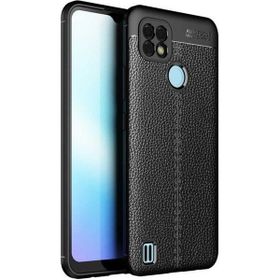 Teleplus Realme C25S Kamera Korumalı Deri Dokulu Silikon Siyah Nano Ekran Koruyucu Cep Telefonu Kılıfı