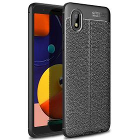 Teleplus Samsung Galaxy A01 Core Deri Dokulu Niss Silikon Siyah Kılıf