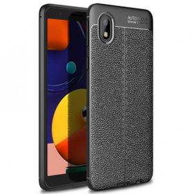 Teleplus Samsung Galaxy A01 Core Deri Dokulu Niss Silikon Siyah Kılıf