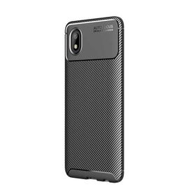 Teleplus Samsung Galaxy A01 Core Karbon Dokulu Negro Silikon Siyah + TAM KAPATAN EKRAN KORUYUCU Kılıf