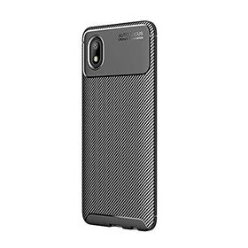 Teleplus Samsung Galaxy A01 Core Karbon Dokulu Negro Silikon Siyah + TAM KAPATAN EKRAN KORUYUCU Kılıf