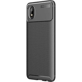 Teleplus Samsung Galaxy A01 Core Karbon Dokulu Negro Silikon Siyah + TAM KAPATAN EKRAN KORUYUCU Kılıf