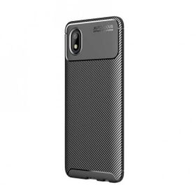 Teleplus Samsung Galaxy A01 Core Karbon Dokulu Negro Silikon Siyah + TAM KAPATAN EKRAN KORUYUCU Kılıf