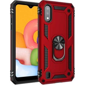 Teleplus Samsung Galaxy A01 Vega Yüzüklü Kırmızı Nano Ekran Koruyucu ve Tank Kapak Kılıf