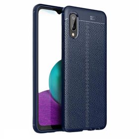 Teleplus Samsung Galaxy A02 Deri Dokulu Silikon Lacivert Cep Telefonu Kılıfı