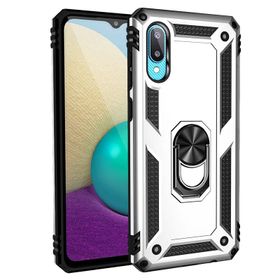 Teleplus Samsung Galaxy A02 Kılıf Vega Yüzüklü Çift Katmanlı Tank Siyah + Nano Ekran Koruyucu Kılıf