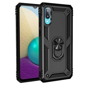 Teleplus Samsung Galaxy A02 Kılıf Vega Yüzüklü Çift Katmanlı Tank Siyah + Nano Ekran Koruyucu Kılıf