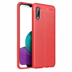Teleplus Samsung Galaxy A02s Deri Dokulu Silikon Kırmızı Kılıf