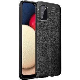 Teleplus Samsung Galaxy A02S Deri Dokulu Siyah Nano Ekran Koruyucu Silikon Cep Telefonu Kılıf