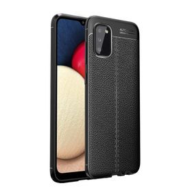 Teleplus Samsung Galaxy A02S Deri Dokulu Siyah Nano Ekran Koruyucu Silikon Cep Telefonu Kılıf