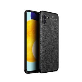 Teleplus Samsung Galaxy A03 Kamera Korumalı Deri Dokulu Silikon Lacivert Kılıf