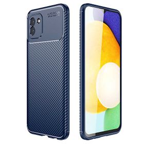 Teleplus Samsung Galaxy A03 Kamera Korumalı Negro Karbon Dokulu Silikon Lacivert Kılıf
