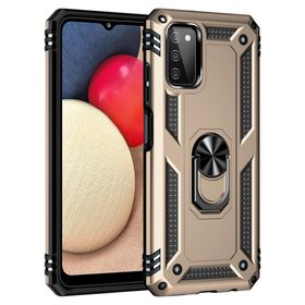 Teleplus Samsung Galaxy A03s Kılıf Vega Yüzüklü Tank Silikon Gold + Nano Ekran Koruyucu