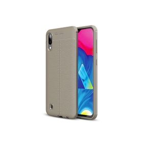Teleplus Samsung Galaxy A10 Deri Dokulu Silikon Gri Nano Ekran Koruyucu Kılıf