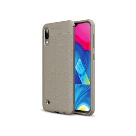 Teleplus Samsung Galaxy A10 Deri Dokulu Silikon Gri Nano Ekran Koruyucu Kılıf